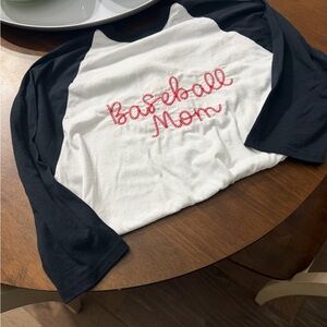 Baseball Mom Raglan Tee - White & Black